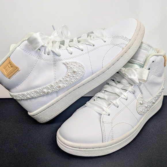 Nike Shoes - Handmade Pearl Nike Court Royal 2 Mid Sneakers - Custom Artisan Shoes